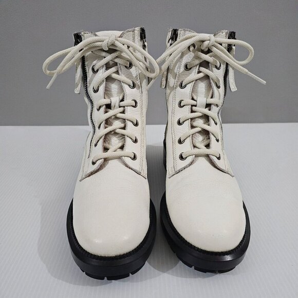 Aquatalia Laila Combat Boot Women 6 Ivory Leather Water Resistant Ankle Lug Sole - Picture 6 of 15